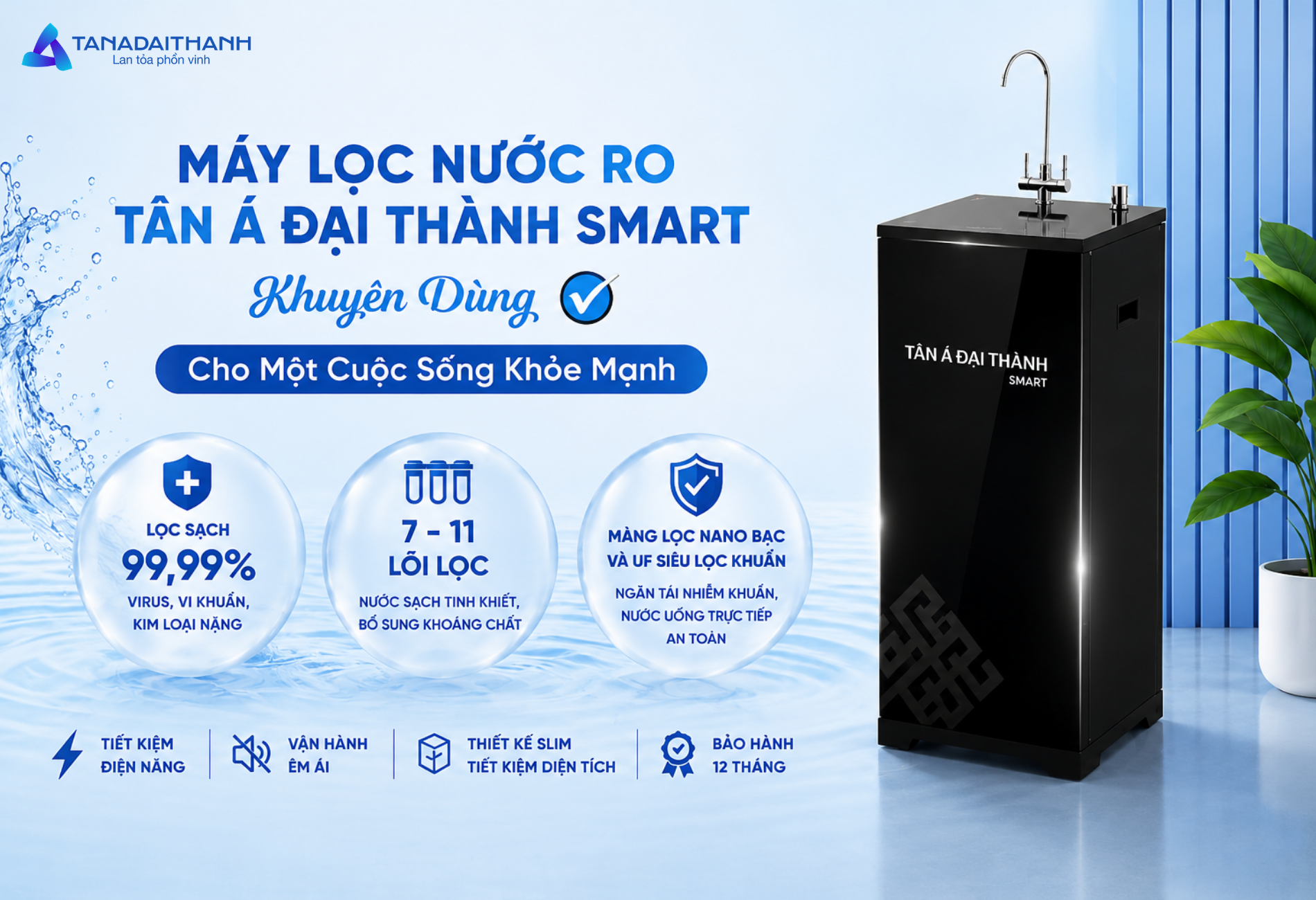 Máy lọc nước Tân Á Đại Thành Smart phù hợp gia đình phổ thông nhờ chi phí dễ tiếp cận và công nghệ tự động