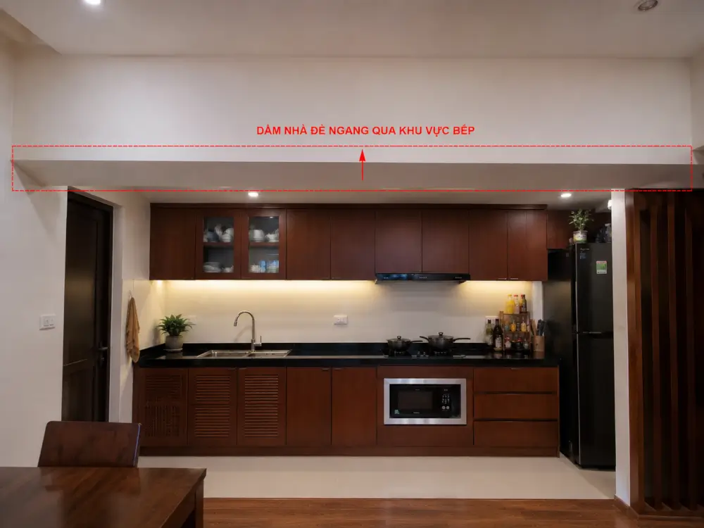 cách bố trí phòng bếp hợp phong thủy - bếp dưới xà ngang