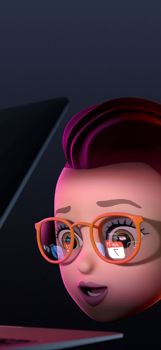 Hình nền iOS 27 phong cách anime, nhân vật đeo kính đáng yêu mê mải xem điện thoại
