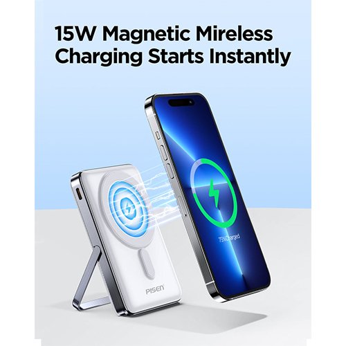 Pisen PowerMag 30W 10.000mAh kết hợp sạc có dây và không dây từ tính, phù hợp với người ưu tiên sự linh hoạt