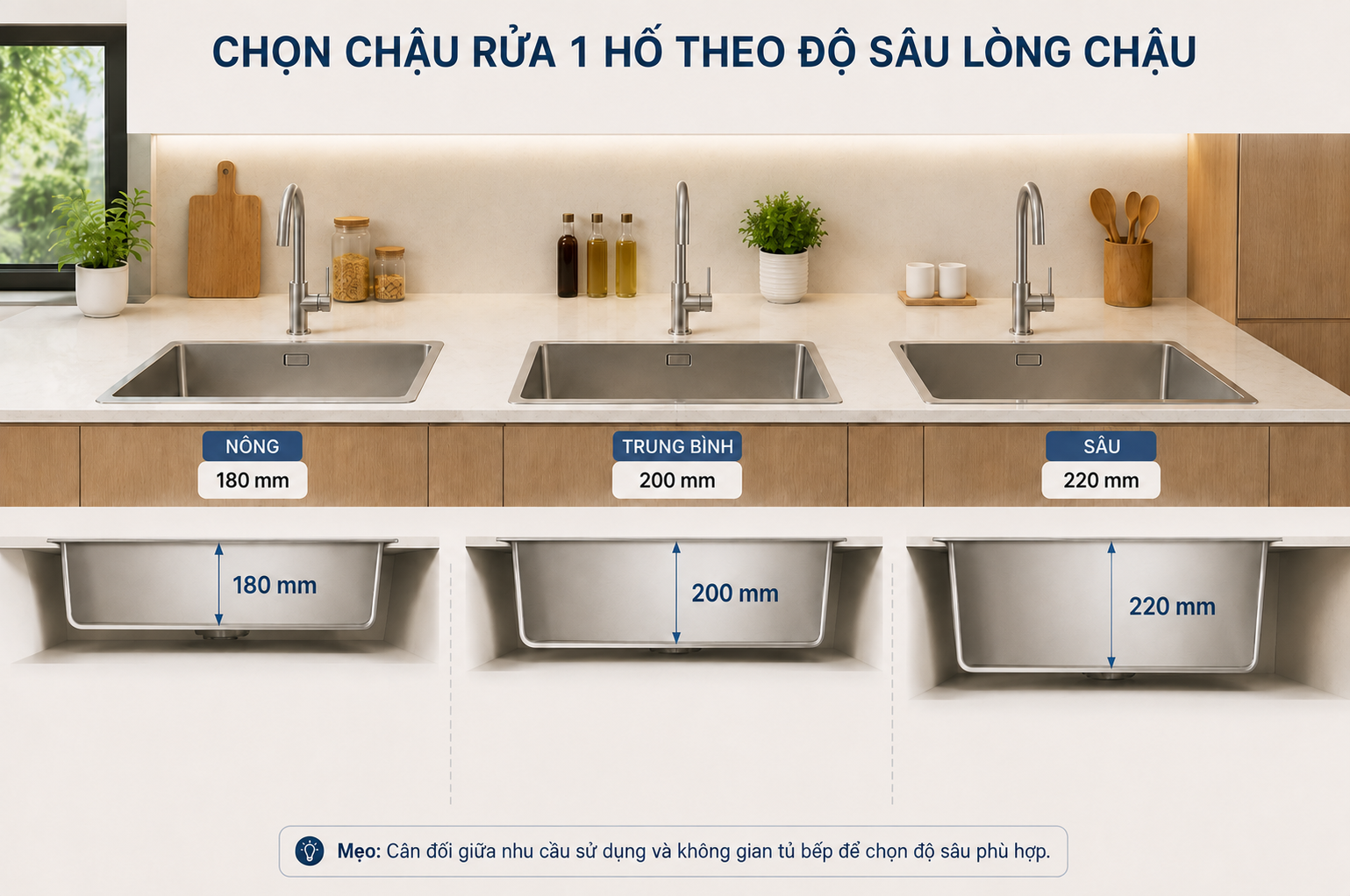 Độ sâu phù hợp giúp hạn chế bắn nước và tạo tư thế rửa thoải mái