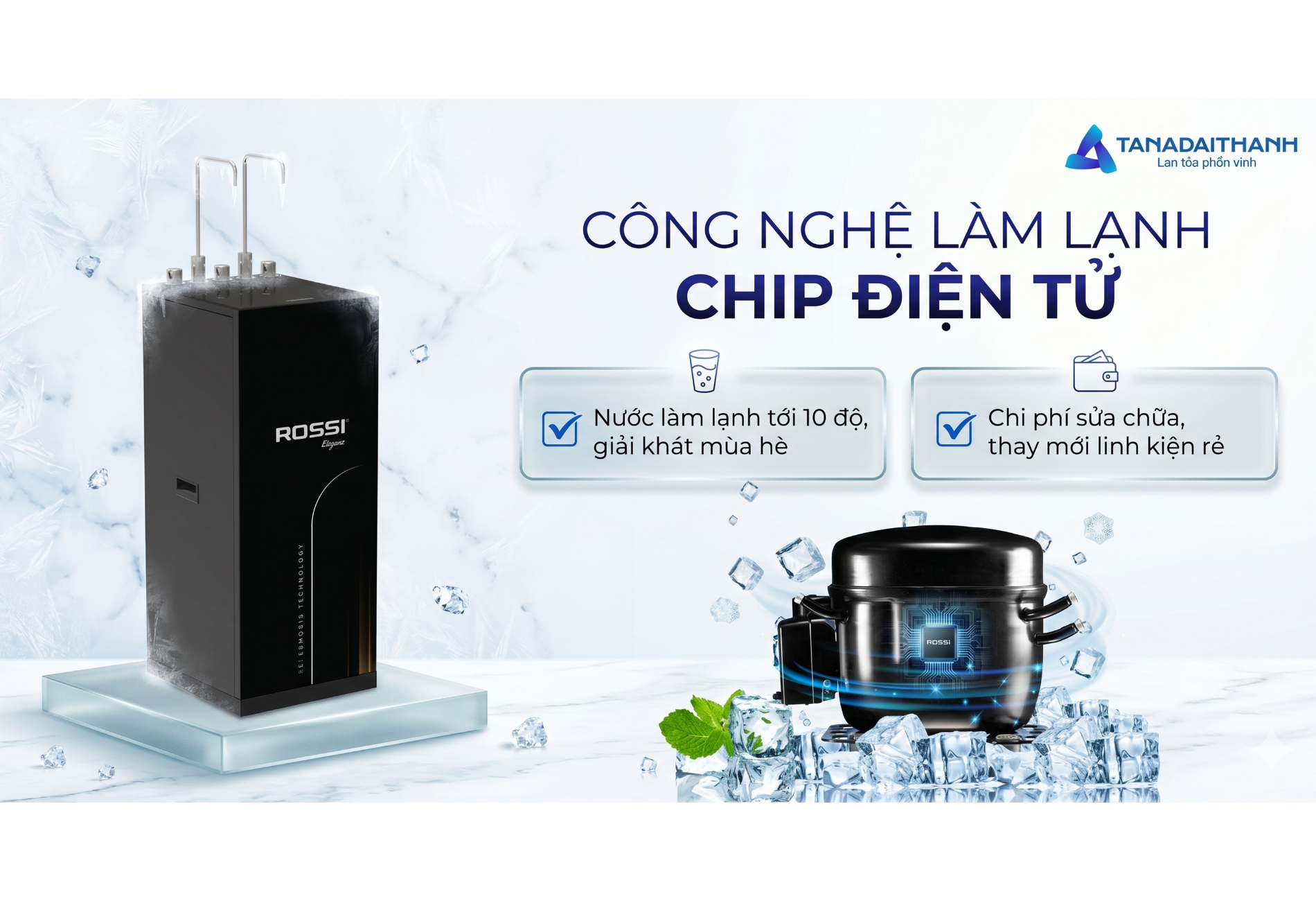 Máy lọc nước nóng-lạnh-nguội Rossi Eleganz TA-112S2 đáp ứng linh hoạt 3 nhu cầu nước trong một thiết bị